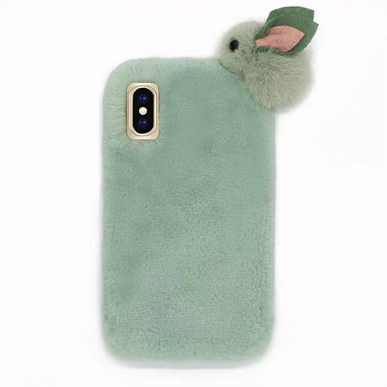 Soft Bunny Plush Phone Case – Pink & Green Fluffy Design