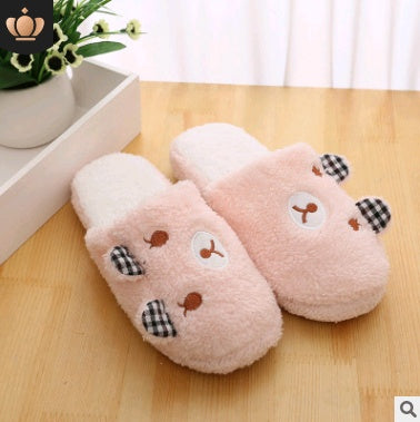 Cute Pig & Bear Plush Closed-Toe Unisex Soft Warm House Slippers