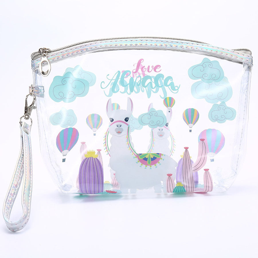 Small Waterproof Alpaca & Unicorn Cosmetic Bag with Transparent Design