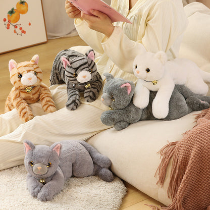 Adorable Stuffed Cat Toys Set in Grey, White, Striped, & Black Variants