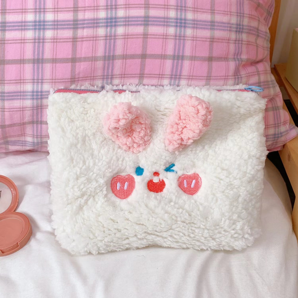 Cute Embroidered Rabbit & Bear Plush Zipper Makeup Bags