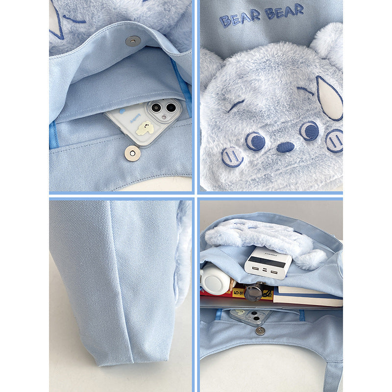 Cute Teddy Bear Tote Bag | Mommy's Blue & Pink Tote Bag