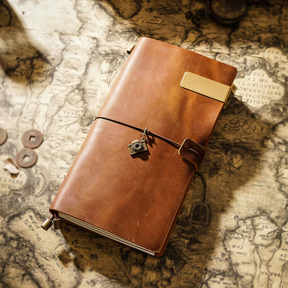 Vintage Leather Journal with Charms - Retro Adventure Design