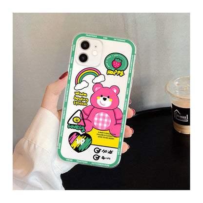 Cute Bear Transparent Protective Phone Case – Fun & Colorful Design