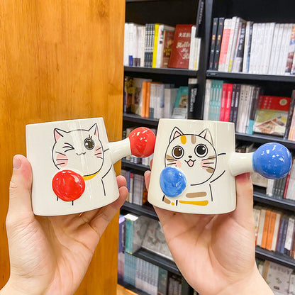 Cute Ceramic Boxing Cat Mugs in Colorful and Creative Design