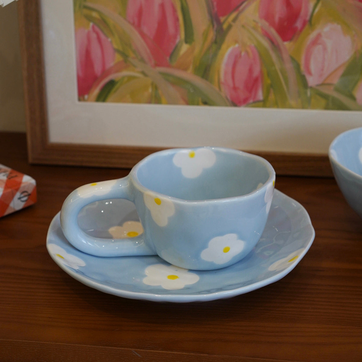 Hand-Painted Floral Porcelain Cup and Saucer Set – Vibrant Design