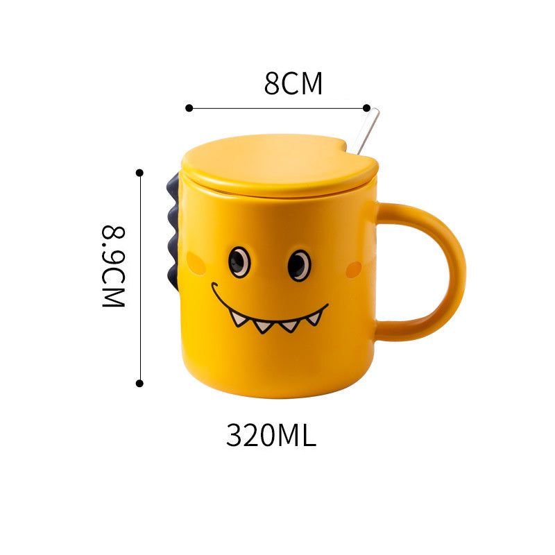 Cute Dinosaur Ceramic Coffee Mugs with Lids – Green , Pink & Yellow Color