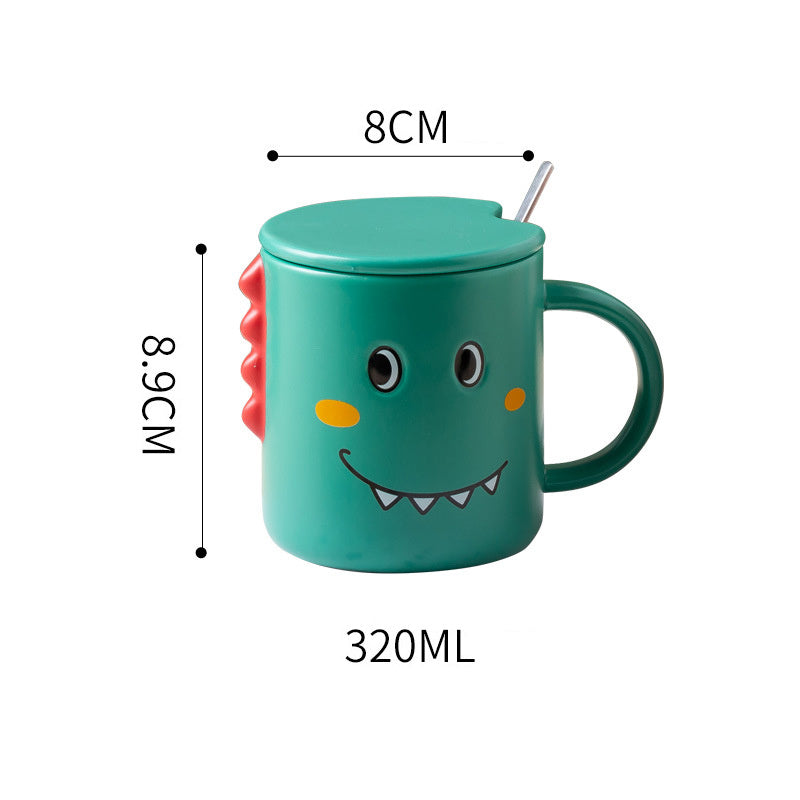 Cute Dinosaur Ceramic Coffee Mugs with Lids – Green , Pink & Yellow Color