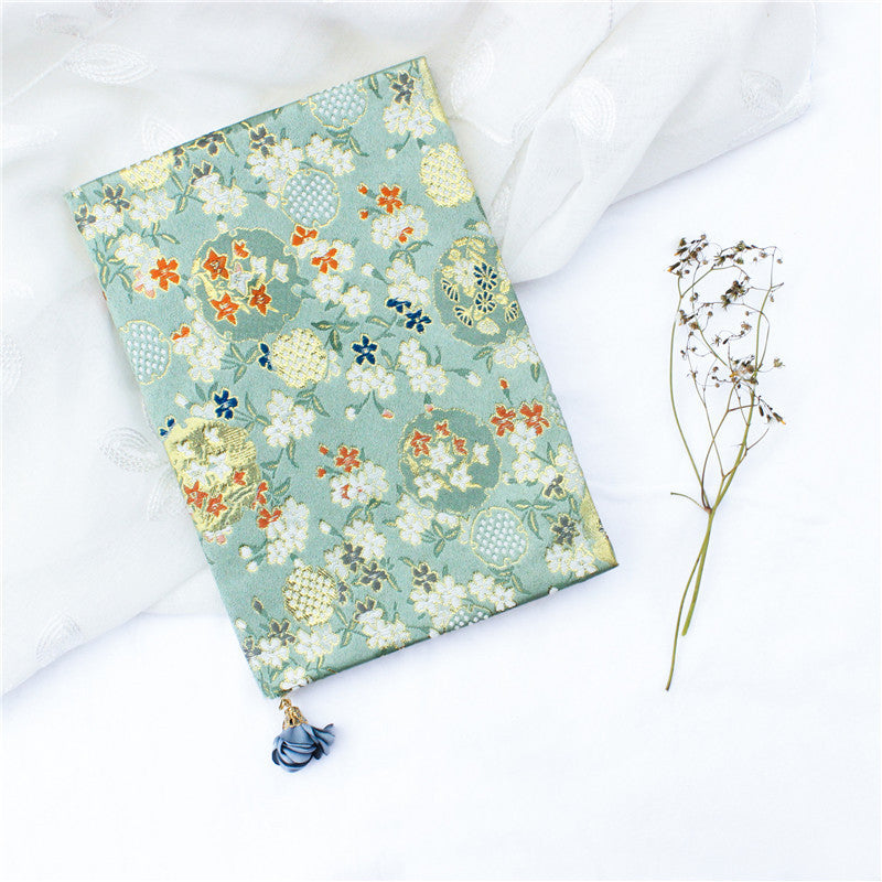 Elegant Cloth-Covered Floral Notebook with Delicate Embroidery – A5/A6