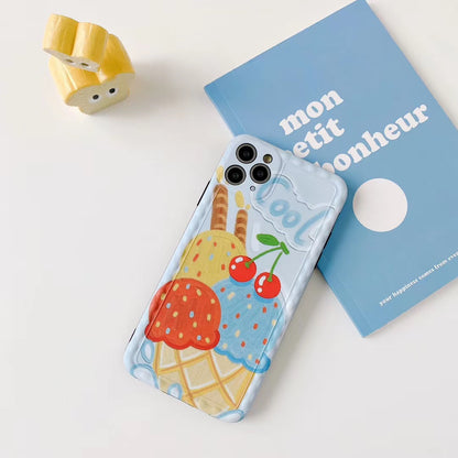 Colorful Ice Cream Phone Case – Cute Dessert Design with Cherry Top