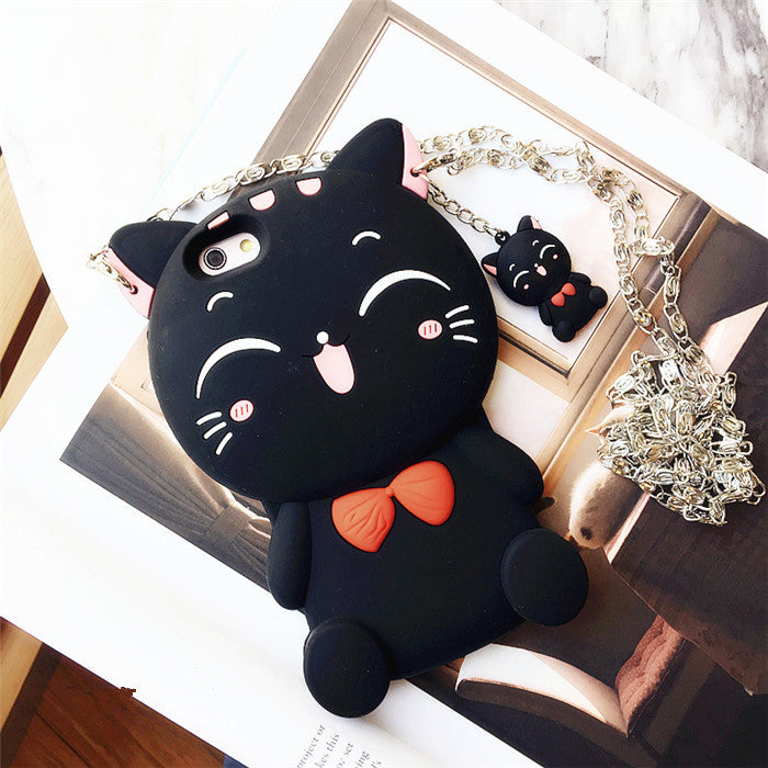 Cute Black & White Cat Silicone Phone Case – 3D Design with Charms