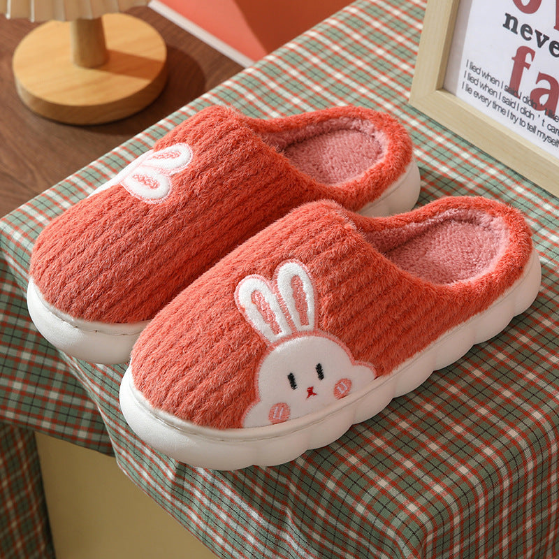 Cute Bear & Rabbit Plush Winter Slippers for Women – Thick Sole