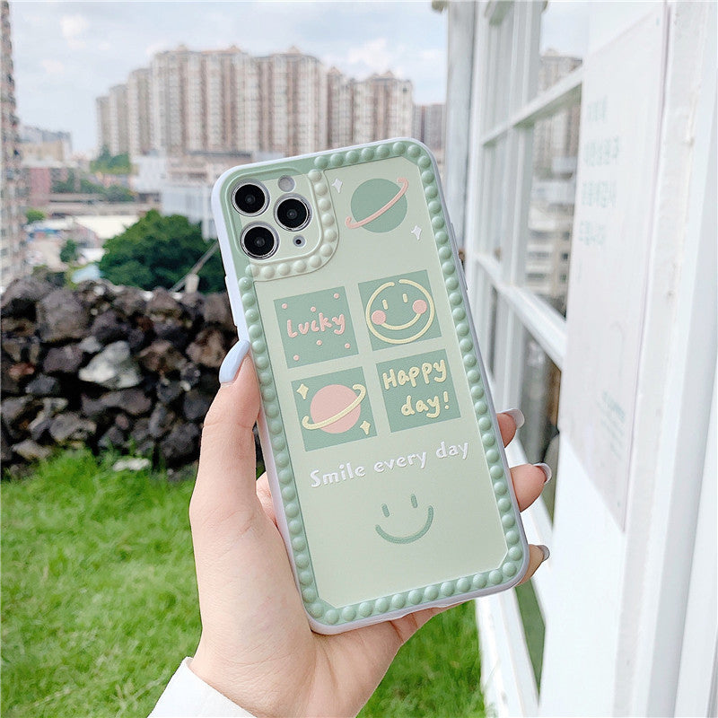 Green Smiley Face Cute Phone Case with Soft Matte Finish with 3D Borders