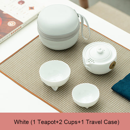 Portable Ceramic Cat Teapot & Mug Set with Travel Case