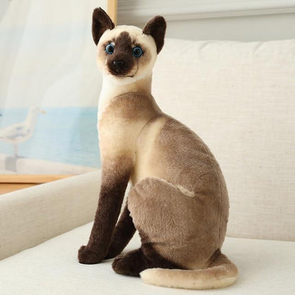 Realistic Cat Plush Toy Set with Striped & Siamese Variants