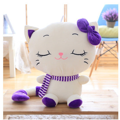 Cute Large Cat Plush Toy Set with Pink-Purple Scarf & Bow