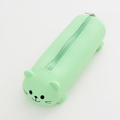 Small Cat-Shaped Silicone Pencil Case with Zipper in Bright Colors