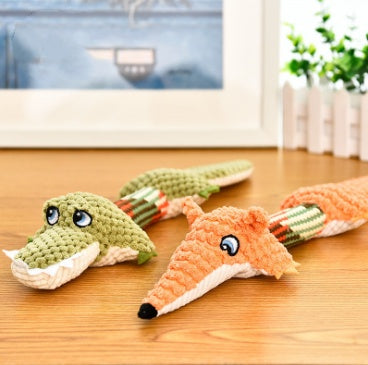 Chewable Squeaky Crocodile Plush Toy with Textured Body for Dogs