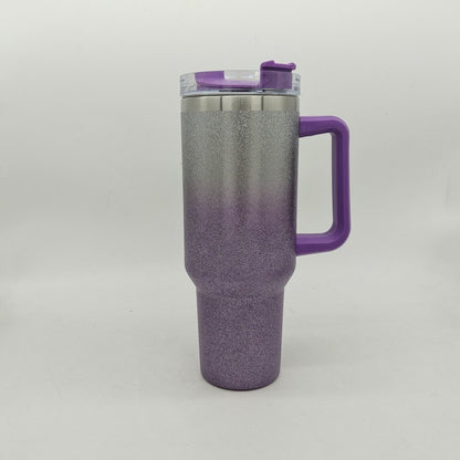 Colorful Gradient Stainless Steel Thermos Tumbler with Handle & Straw