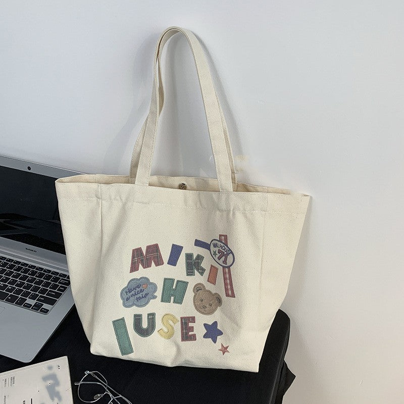 Large Capacity Women's White Canvas Tote Bag | Shoulder Tote Bag