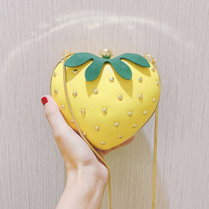 Colorful Strawberry-Shaped Leather Chain Shoulder Bags for Women