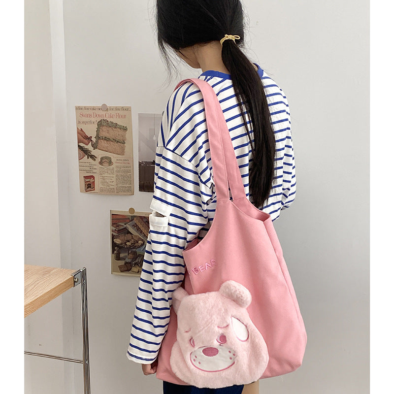 Cute Teddy Bear Tote Bag | Mommy's Blue & Pink Tote Bag