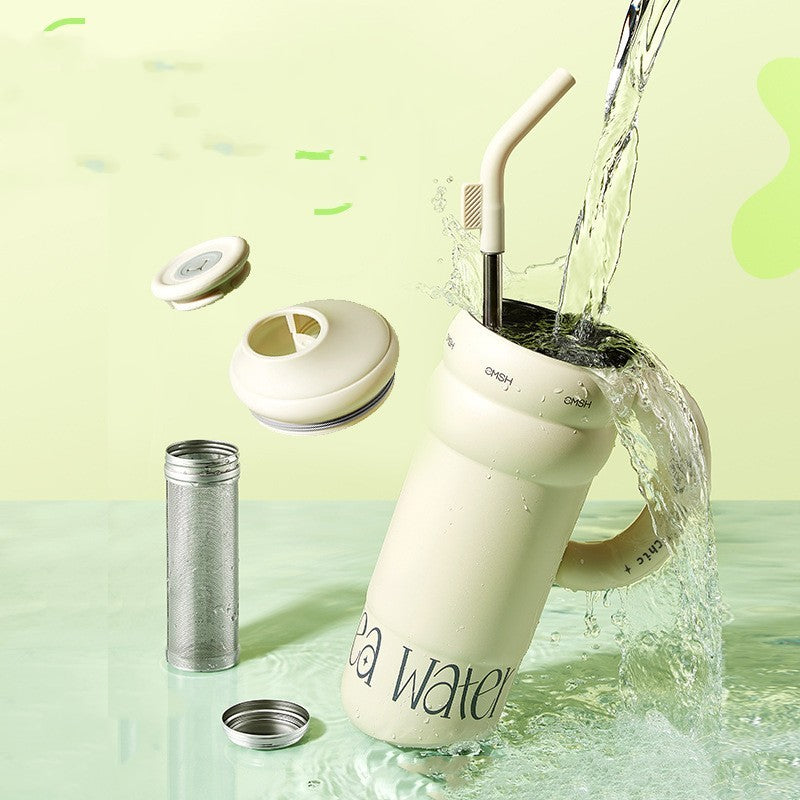 Pastel Stainless Steel Vacuum Tumbler with Handle and Straw