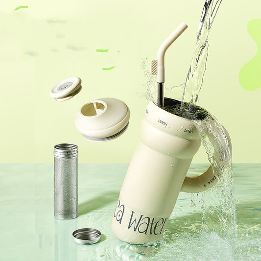 Pastel Stainless Steel Vacuum Tumbler with Handle and Straw