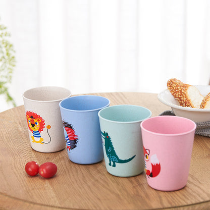 Cute Animal Wheat Straw Cups – Blue, Pink, and Fun Designs