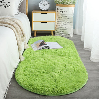 Fluffy Oval Polyester Bedside Rugs - Machine Washable Rug in 9 Bright Colors