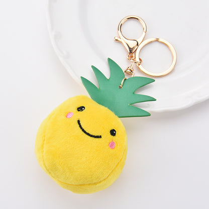 Cute Fruit Plush Keychains with Smiling Faces & Bright Colors