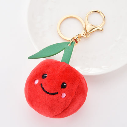 Cute Fruit Plush Keychains with Smiling Faces & Bright Colors