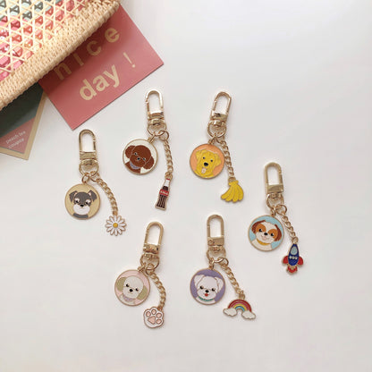 Vibrant Dog Keychains with Colorful Charms & Cute Cartoon Faces