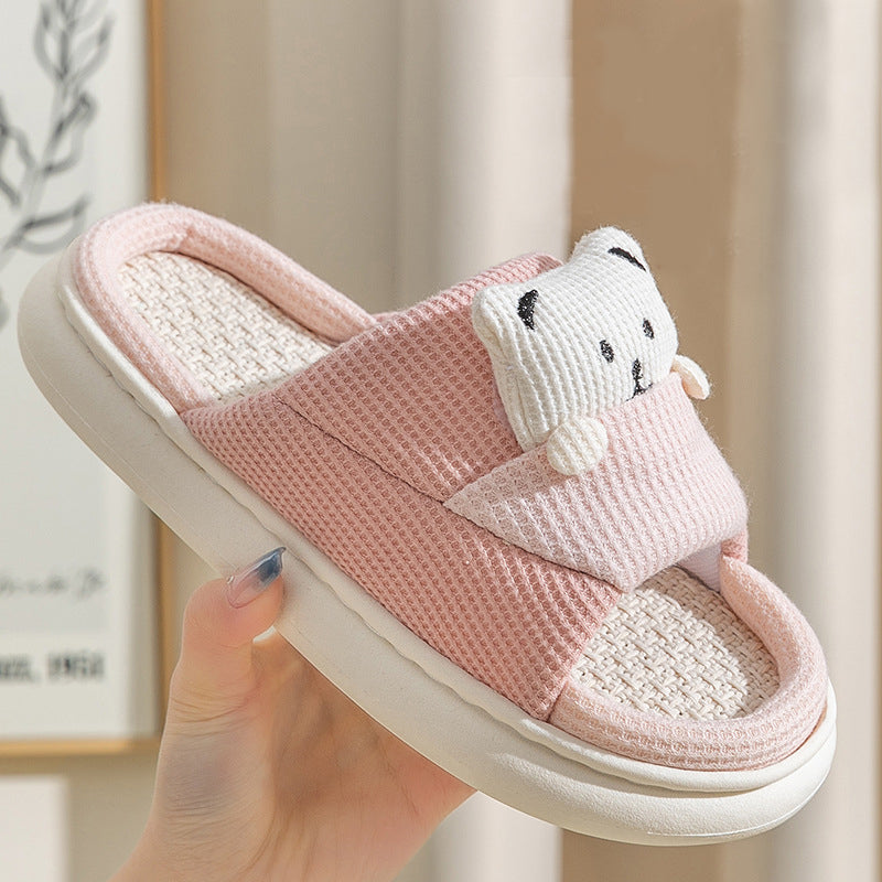 Cute Bear Plush Unisex Slippers – Thick Sole Indoor Bedroom Slippers