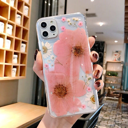 Clear Flower Phone Case with Real Pressed Floral Design in Pink & Yellow