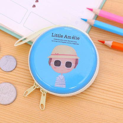 Cute Round Earphone Case & Mini Coin Purse with Cartoon Prints