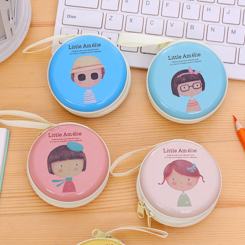 Cute Round Earphone Case & Mini Coin Purse with Cartoon Prints