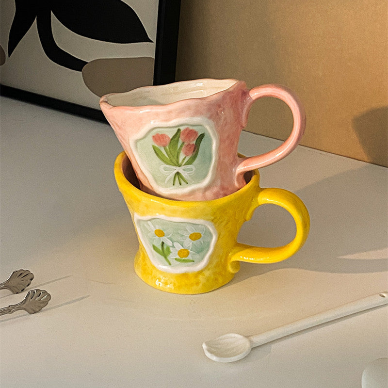 Handmade Ceramic Flower Mugs with Cute Floral Design