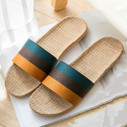 Colorful Linen Open-Toe Summer Slippers for Women – Indoor & Outdoor