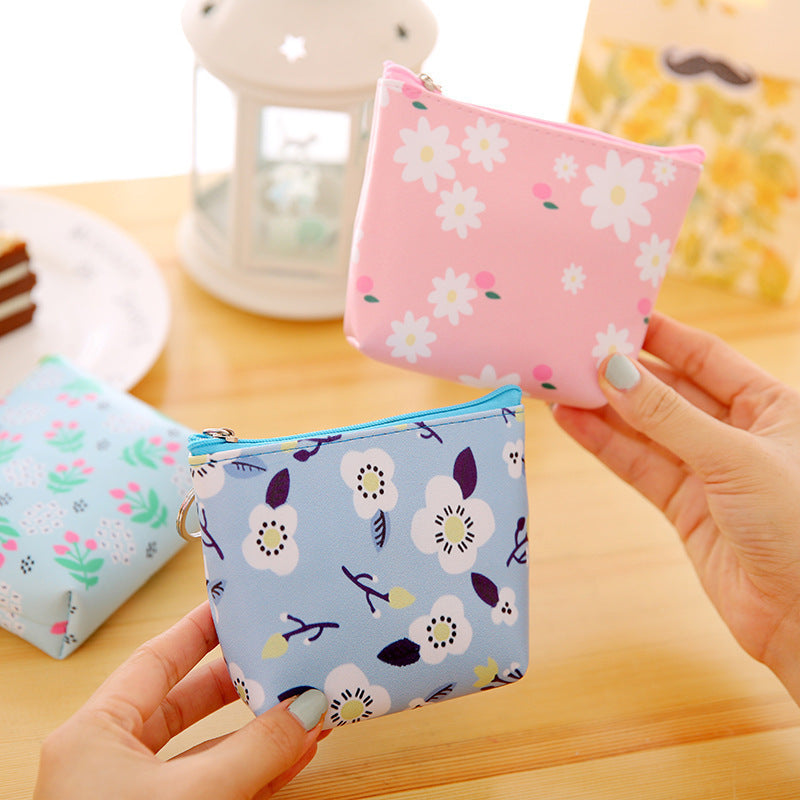 Small Leather Floral Cute Coin Purse –  Zipper Pouches in Pastels