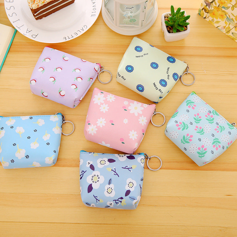 Small Leather Floral Cute Coin Purse –  Zipper Pouches in Pastels