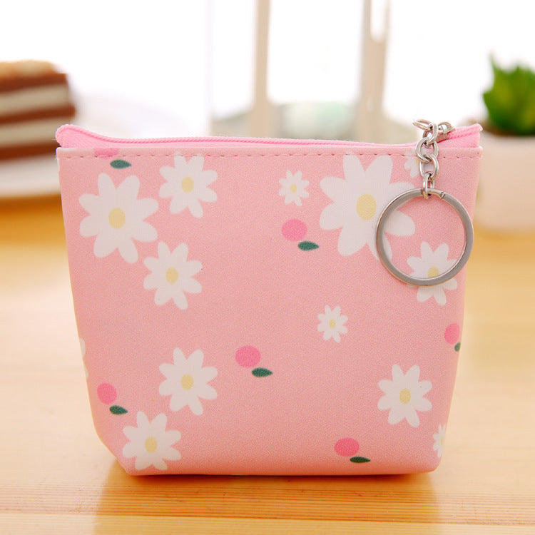 Small Leather Floral Cute Coin Purse –  Zipper Pouches in Pastels