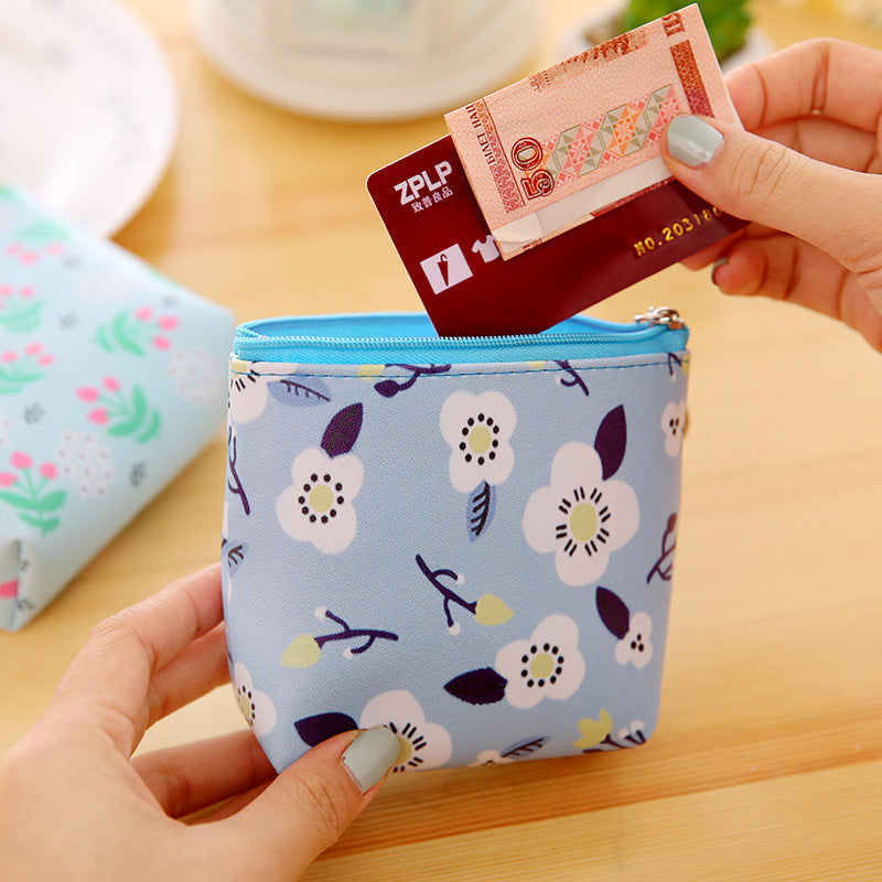 Small Leather Floral Cute Coin Purse –  Zipper Pouches in Pastels