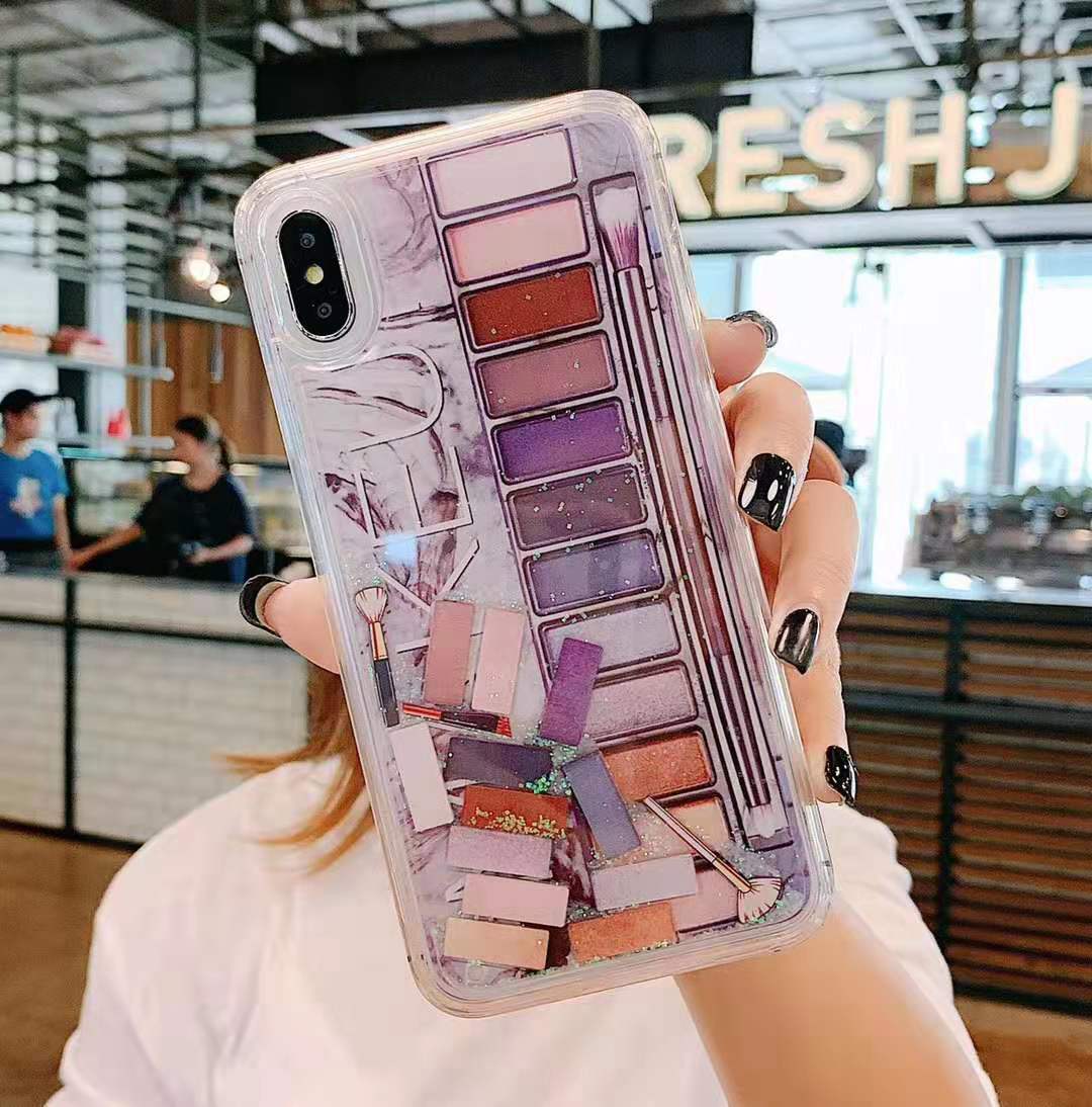 Cute Clear Korean Makeup Palette Phone Case in Pink & Purple Color