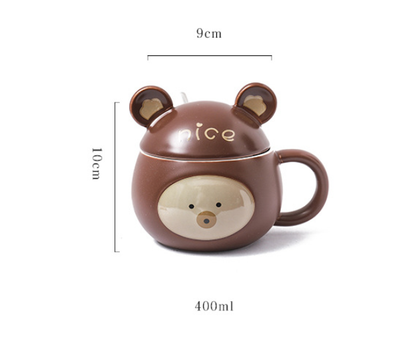 Cute Bear Ceramic Mug with Lid - Brown and Yellow Variants