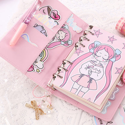 Cute Pink Loose-Leaf Diary for Girls with Stickers & Inserts