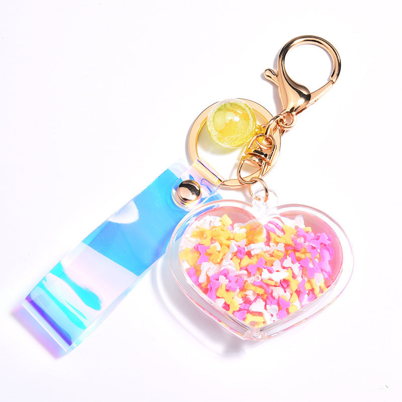 Cute Heart Keychain with Pastel Star Fill & Iridescent Strap