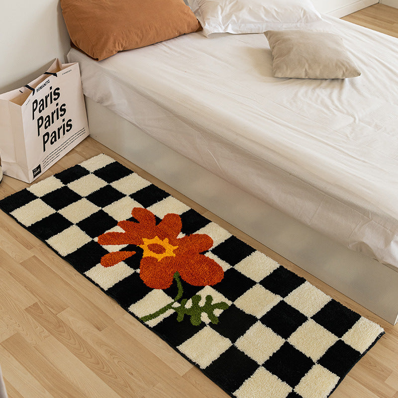 Vintage Rectangular Washable Checkerboard Rug Available in 4 Designs