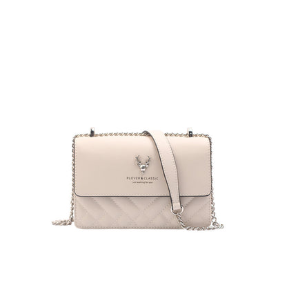 Elegant Small Beige Leather Chain Shoulder Bag in Off-White