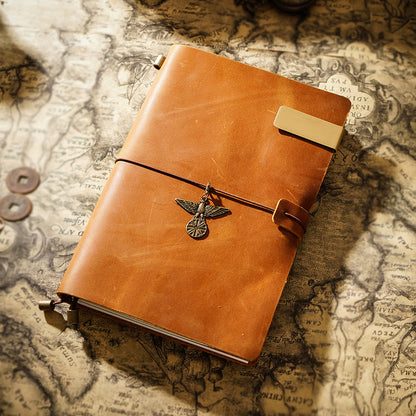 Vintage Leather Journal with Charms - Retro Adventure Design